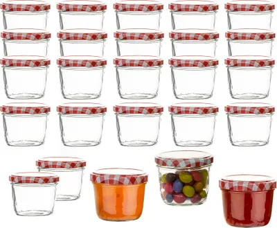 Produktbild von BigDean 24x Marmeladengläser 230ml - Mini Einmachgläser TO 82 - Einweckgläser mit Schraub-Deckel - Einkochgläser klein - Hergestellt in Deutschland