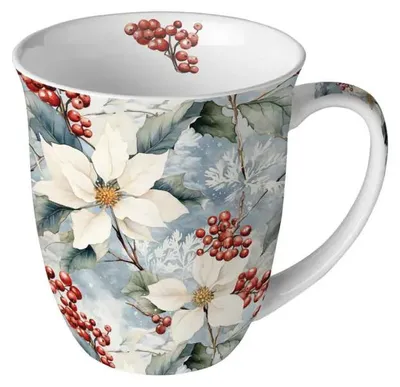 Produktbild von Weihnachten Becher 0,4 l Weihnachtsstern und Stechpalme  Winter poinsettia