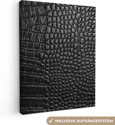 Produktbild von MuchoWow® - Leinwandbilder - Leder - Strukturiert - Schwarz - Grau, Wandbild, Wanddeko Bilder Wohnzimmer, 60x80cm