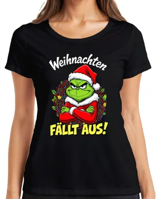 Immagine prodotto di Christmas FALLS OFF Grinch Ghirlanda natalizia arrabbiata divertente malvagia Maglietta da donna, nero, L