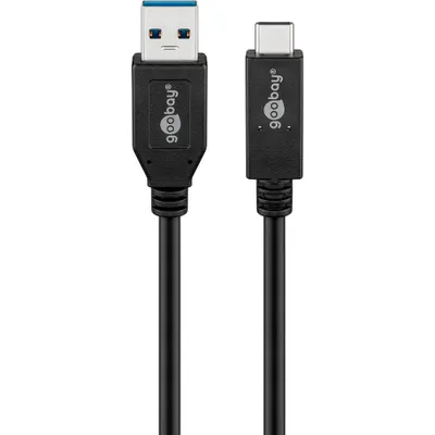 Produktbild von USB-C™-auf-USB-A-Kabel, 1 m, schwarz 60 W, 3 A, 10 Gbit/s, USB 3.2