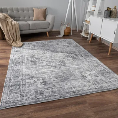 Produktbild von Waschbarer Teppich waschmaschinenwaschbar Vintage Küche, Flur schmutzabweisend Grau Rechteckig 120x160 | 100% Polyester | Florhöhe: 8 mm
