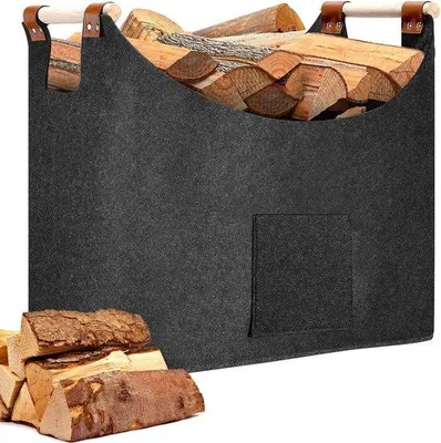Immagine prodotto di Cestino per legna da ardere, cassetto pieghevole in legno per legna da ardere, contenitore per legna da ardere con manico in legno rinforzato, ideale per la spesa, i giornali o la legna da ardere, 45 x 32 x 40