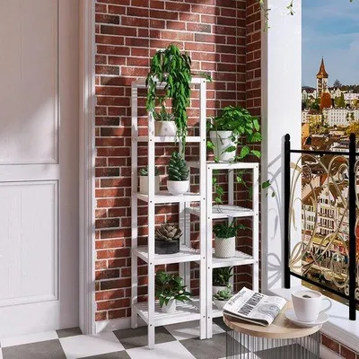 Image de Étagère Bamboe à 5 tablettes pour le salon, la chambre et la cuisine - Blanche