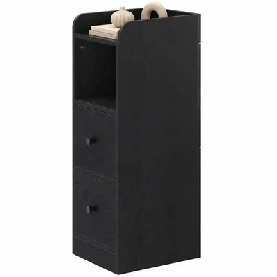 Produktbild von Nachttisch 2er Set, Schmal Beistelltisch mit 2 Schubladen, Nachttische mit Offenem Fach, für Schmale Räume Schlafzimmer, Wohnzimmer, 30 x 24 x 65 cm