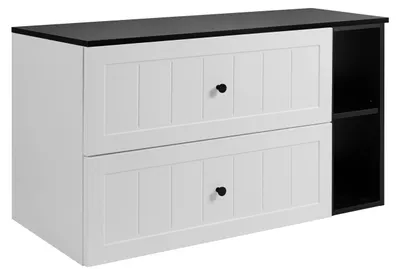 Image de Ensemble de meubles de salle de bains, blanc / noir, 100 (80 + 20) x 46 x 58 cm, 3 couleurs de poignées incluses