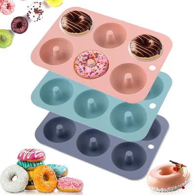 Donut-Backform, Silikon, 6 Mulden, 3er-Set, BPA-frei, spülmaschinengeeignet