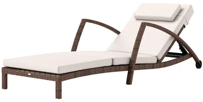 Produktbild von Sonnenliege, Deckstuhl aus Kunstharz mit verstellbarer Rš¹ckenlehne, Rollen, Kissen und Armlehnen, braun und beige