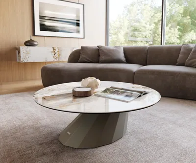 Produktbild von DELIFE Couchtisch Edge Rund 100x100 cm Keramik Minas Melange Parabi Metall Effektfinish Titan