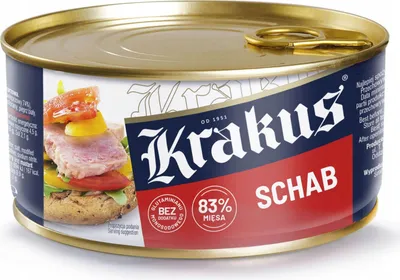 A close-up of a can of Krakus Schab.