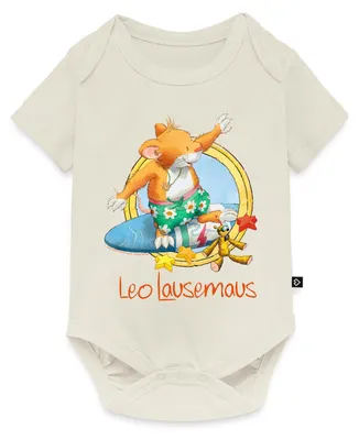 Produktbild von Spreadshirt Leo Lausemaus Sommer Surfer Urlaub Kurzarm Tages Baby Body, 68 (3-6 M.), Naturweiß