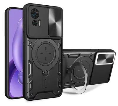 Produktbild von Für Motorola Moto G84 5G Sliding Kamera Schutz TPU / PC Schutzhülle Ring Halterung Schwarz