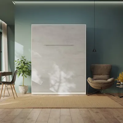 Produktbild von Schrankbett SMARTBett 160x200cm Vertikal  Klappbett & Wandbett Weiss/Beton mit
