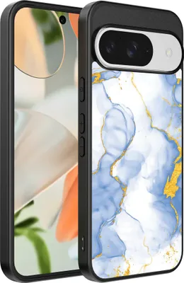 Obrázok produktu pre Fit pre Google Pixel 9 Phone Case with Light Blue Gold Marble Print - TPU Backcover Case Lightblue Gold Marble Design - Smartphonica