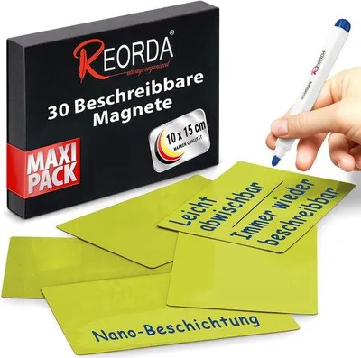 Produktbild von Reorda Beschrijfbare Magneten 30 Stück 10 x 15 cm Grün für Whiteboard Kanban oder Kühlschrank