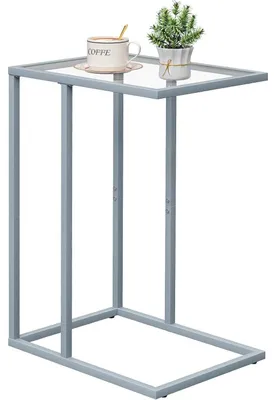 Image de Table d'appoint en forme de C, en verre gris, 1 pièce