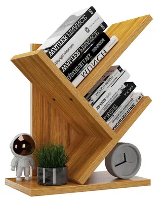 Produktbild von Bücherregal Baumform 2 Ebenen Schreibtisch-Organizer Holzregal Naturfarben 40.5 cm