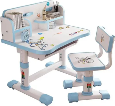 Obrázek produktu pro Dětský psací stůl a židle, výškově nastavitelný, ergonomický design, modrá barva