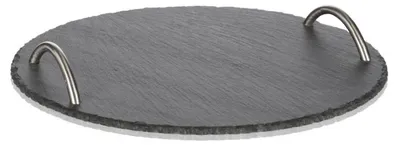 Produktbild von SCHIEFER Tablett mit Edelstahl-Griffen 30cm. Kanten GEBROCHEN