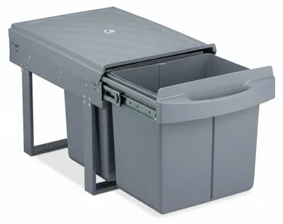Image de Relaxdays Poubelle encastrable double, poubelle de cuisine coulissante pour meuble bas, 2 x 15 litres, 34,6 x 34 x 51,8 cm, gris