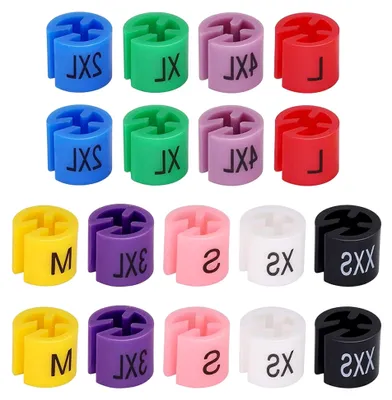 Produktbild von Größenmarkierungen Leicht Erkennbare Kleiderbügelclips für Kleiderbügel 90 Stück aus Kunststoff XXS bis 4XL Farbcodierte Größenetiketten Zufällige Farbe für Ladengeschäfte