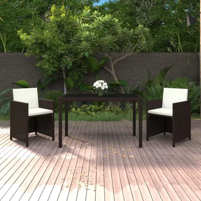 Immagine prodotto di The Living Store Set da pranzo da giardino 3 pezzi con cuscini in poly rattan marrone