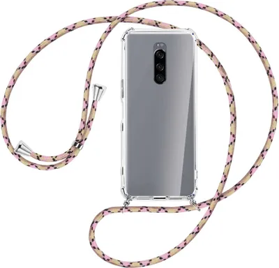 Produktbild von Handykette Backcover-Schutzhülle mit Band (Metall silberfarben) für Sony Xperia 1 - rosa Karo