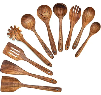Produktbild von 10-teiliges Küchenutensilien-Set aus 100% natürlichem Teakholz