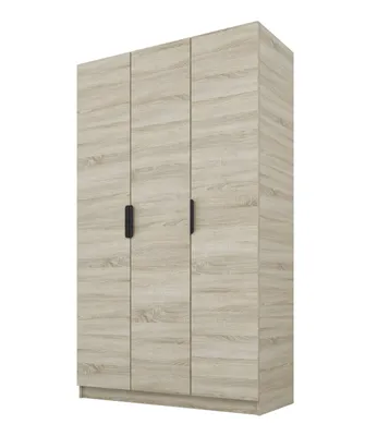 Immagine prodotto di PAWS MOBEL Armadio inclinabile in rovere Sonoma 120x52x200 cm, armadio a giorno a tre ante senza specchio, con ripiani e appendiabiti