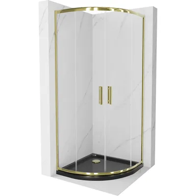 Obrázek produktu pro Mexen Rio půlkruhový sprchový kout 80 x 80 cm, Průhledné, Zlatá + sprchová vanička Flat, Černá - 863-080-080-50-00-4170G