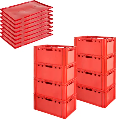 Produktbild von Fleischkiste E3 mit Deckeln Fleischkiste Rot Fleischerkiste Fleischkisten Kiste Fleischkiste Eurobox Lebensmittelecht 60 x 40 Metzgerkiste Auswahl Kingpower, Anzahl:8