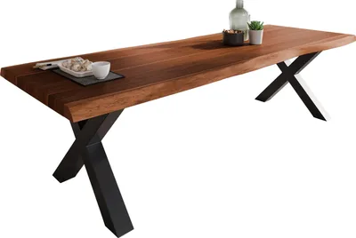 Produktbild von Esstisch Baumkante massiv Akazie Nuss 260 x 100 X-Gestell schwarz ATLAS