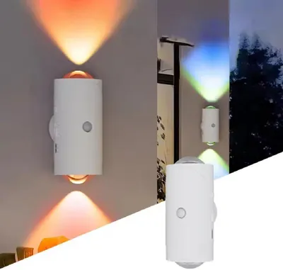Produktbild von 2 Stück RGB Wandleuchte mit Bewegungsmelder & Farbverlauf, kabellos, USB-C, Magnethalterung - Für Wohnzimmer, Flur, Zimmer, Nachtlicht & Schranklicht