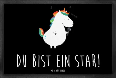 Produktbild von Mr. & Mrs. Panda Gummimatte Einhorn Sänger 60 x 90 cm - Schwarz - Geschenk, Feier, Schmutzfangmatte, Geburtstag, abstreifer, Unicorn, Fußabstreifer, Einhörner, Disco