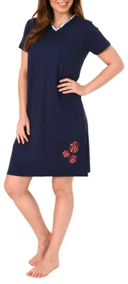 Produktbild von Kurzärmliges Damen Nachthemd, Bigshirt mit floralen Details - 62855 ; marine , 36