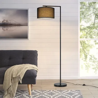 Produktbild von ZMH Stehlampe Wohnzimmer Schwarz Stehleuchte: Standleuchte Stoff Design Modern Deko Leselampe E27 Fassung Max. 40W Standleuchte mit Fußschalter Bettlampe 166cm Ohne Leuchtmittel