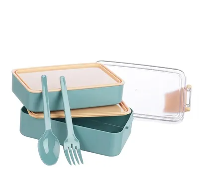 Immagine prodotto di Contenitore per il pranzo a 4 scomparti con posate - Contenitore per la scuola e l'ufficio, azzurro-rosa