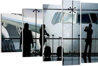 Produktbild von Bild auf Leinwand - Leinwandbild - Flugzeug Flughafen Passagiere - 150x100cm - Wand Bild - Wanddeko - Leinwanddruck - Bilder - Kunstdruck - Leinwand bilder - Wandkunst - EG150x100-0130