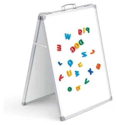 Produktbild von Trocken abwischbares Whiteboard, doppelseitig mit Ständer, silberner Aluminiumrahmen und Metallgriff, für Büro, Zuhause und Schule