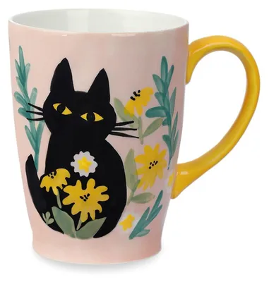 Immagine prodotto di Tazza in Vetroceramica a forma di gatto, 600 ml, dipinta a mano, nera, con manico