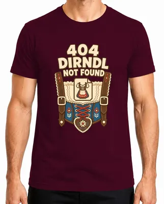 Productafbeelding van 404 Dirndl niet gevonden. Grappig Oktoberfest-kledingstuk. Heren T-shirt met lederhosen-motief, bordeauxrood, maat XXL