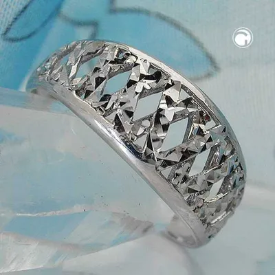 Produktbild von Gr. 59 - Ring 9mm Muster ausgestanzt glänzend diamantiert rhodiniert Silber 925 Ringgröße 59