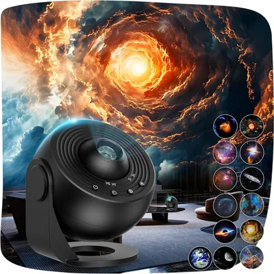 Image de Projecteur de ciel étoilé - Lampe de nuit pour enfants - Décoration de chambre - 13 disques de films HD - Rotation à 360 degrés - Noir