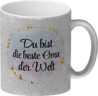 Produktbild von Du bist die beste Oma der Welt Glitzer-Kaffeebecher mit goldenen Verzierungen