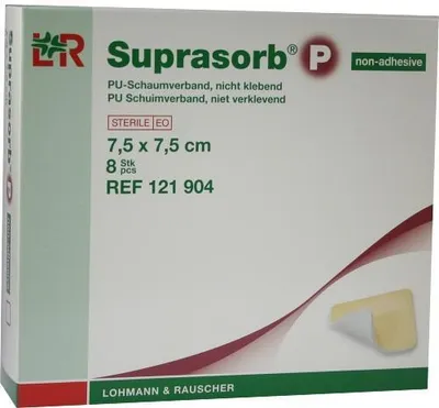 Produktbild von Suprasorb P PolyurethanSchaumv.nicht klebend 7,5x7,5 cm 8 St