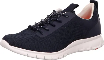 A single navy blue athletic shoe with a white sole is shown against a white background.