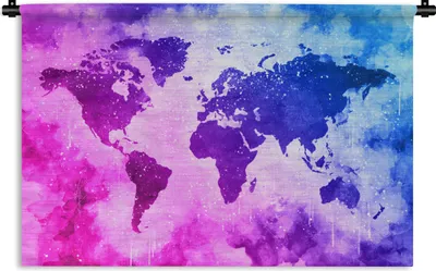 Produktbild von MuchoWow® Wandteppich Wandbehang Weltkarte - Rosa - Lila 60x40 cm Tapisserie Dekoration Wandtuch - Wanddekorationen
