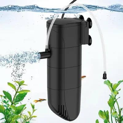 Immagine prodotto di Filtro per acquario, portata 400 L/h, flusso regolabile, sistema di filtrazione a tre stadi, adatto per piccoli acquari
