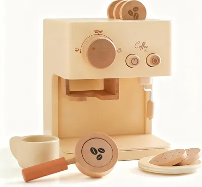 Produktbild von Holzspielzeug Kaffeemaschine, kindgerecht, sicher, interaktives Spielset, Mädchen Jungen
