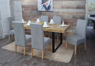 Produktbild von 6er-Set Esszimmerstuhl Latina, Küchenstuhl Stuhl, Stoff/Textil -  hellgrau, helle Beine